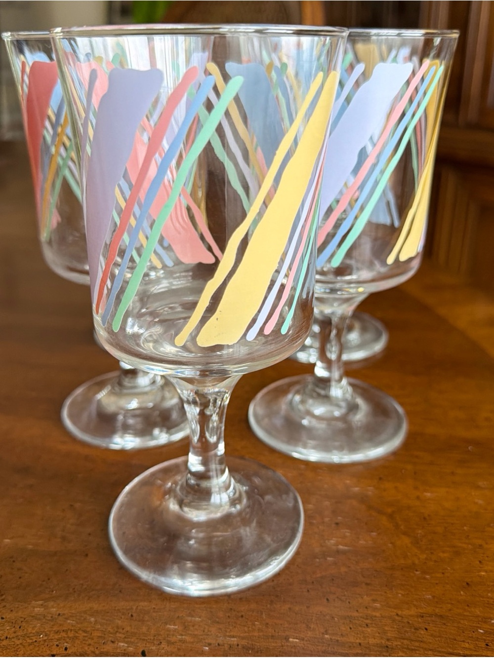 Set of 5 vintage 80s Pastel Stripe Wine Glasses